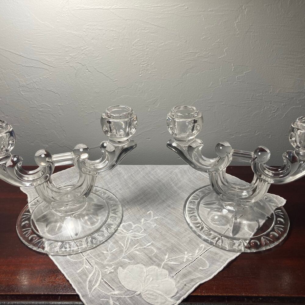 Pair vintage Indiana class double candlesticks